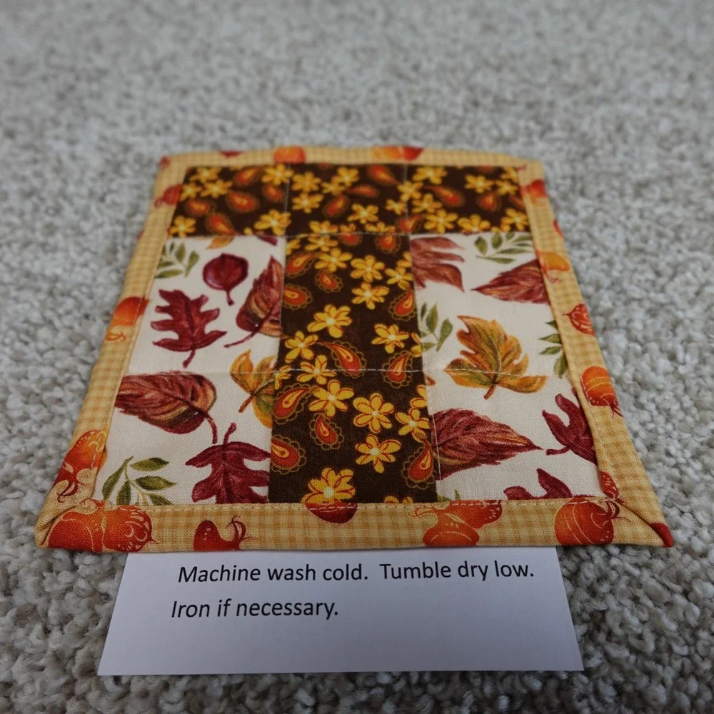 Handmade Quilted Fall Mug Rugs Set of 2 Autumn Leaves Acorn Cotton Coasters